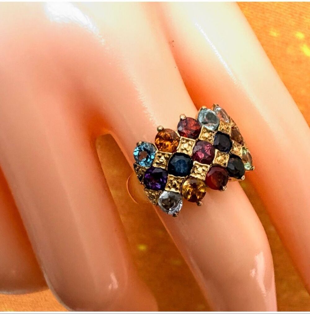 Karis G&B Multicolor Gemstone Gold Tone Statement Ring
